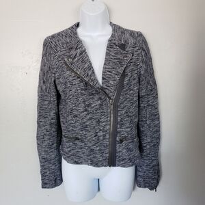 Gap Navy Blue Heathered Marled Moto Jacket Long Sleeve Side Zip Women's Small